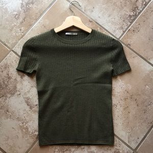 short sleeve olive green sweater t-shirt